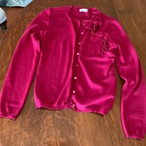 RED VALENTINO BERRY RED WOOL CARDIGAN SWEATER WITH BOW